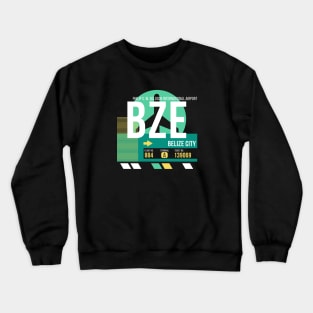 Belize City (BZE) Airport // Retro Sunset Baggage Tag Crewneck Sweatshirt